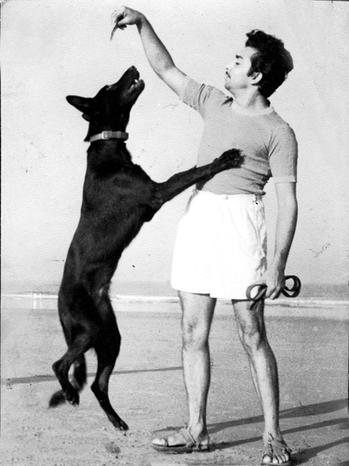Madan Mohan with his Black Alsatian dog Sugar