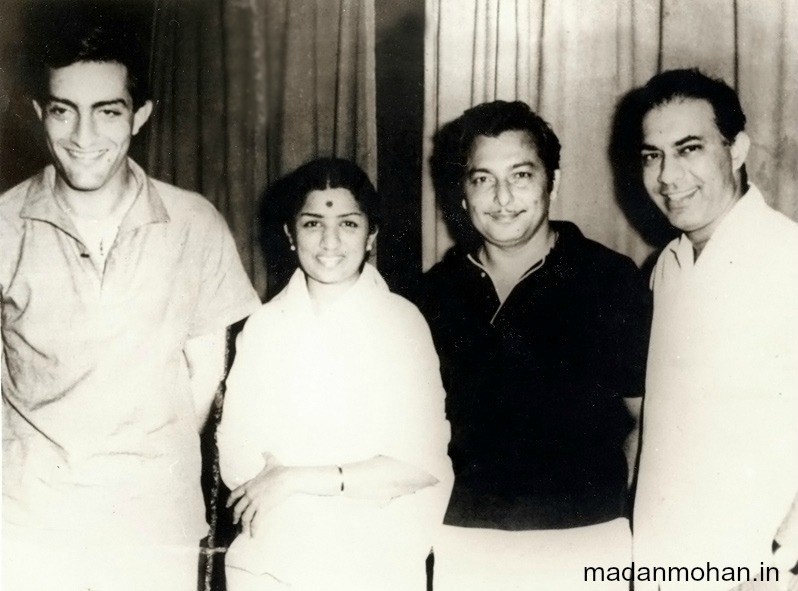 Madan Mohan with Lata Mangeshkar and Talat Mehmood and Mansoor Ali Khan Pataudi
