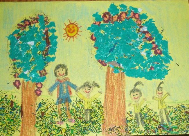 Art By Kids: Drawing Made With Crayons, Crayon Shavings and Colored Paper