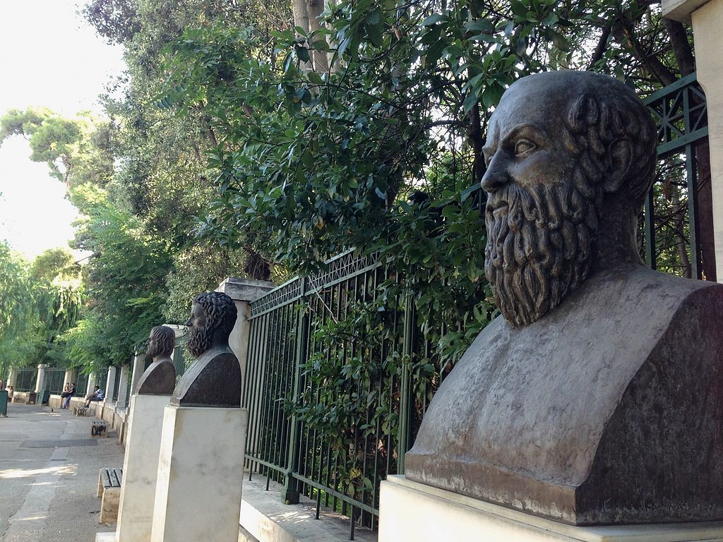These busts of the Ancient Greek theatrical writers Euripides, Aeschylus and Sophocles are in front of the National Garden and were moved from Kotzia square in Athens. (Pic: Wikimedia CC0)