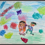Boy throwing Holi colour on girl (art by kids) Anshula