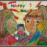 Girls applying Holi colours