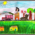 The dog and the jeep become coloured too