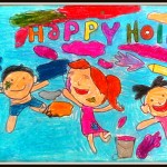 3 children playing Holi: Holi Painting by Pahal Jain