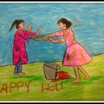 Two girls playing Holi