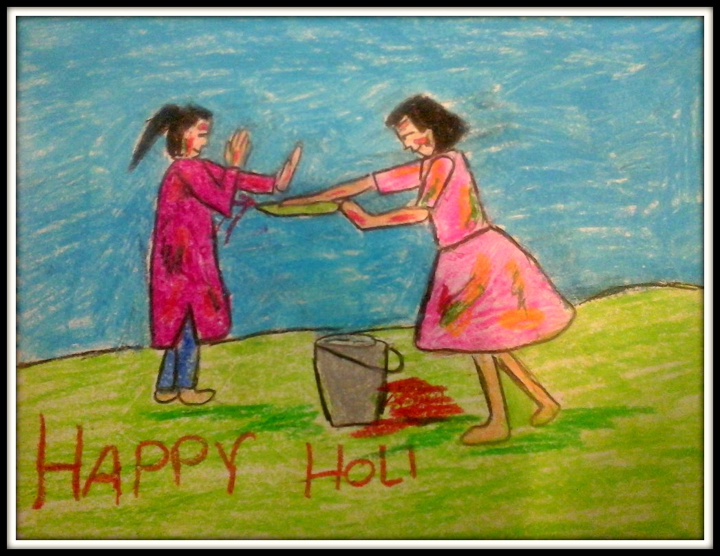 Two girls playing Holi