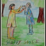 Two girls playing Holi