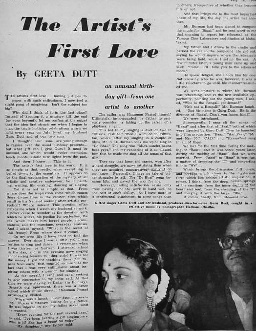 The Artist's First Love, penned by Geeta Dutt 