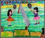 Girls Playing Badminton (painting by children)