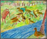 Ducks in oil pastel