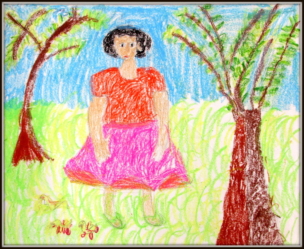 Girl in oil pastels