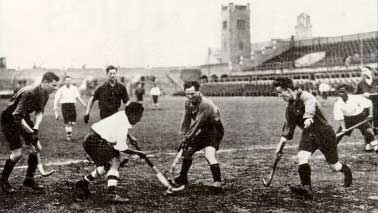 Indian hockey team playing a 1928 Olympics match
