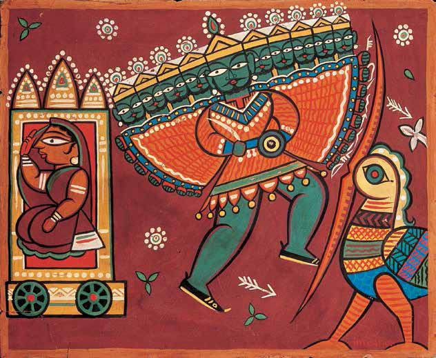 A rare version of Jatayu, Ravanna & Sita from the Ramayana by Jamini Roy
