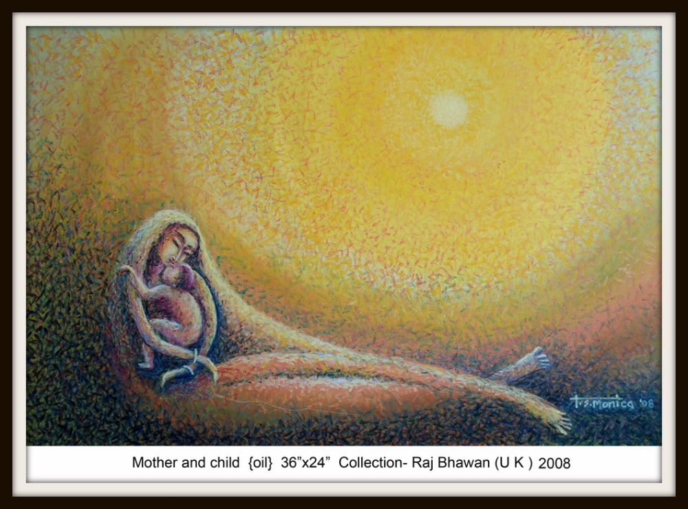 Monica Talukdar oil painting mother and child