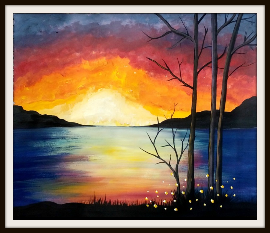 Sunset at the Lake water colour