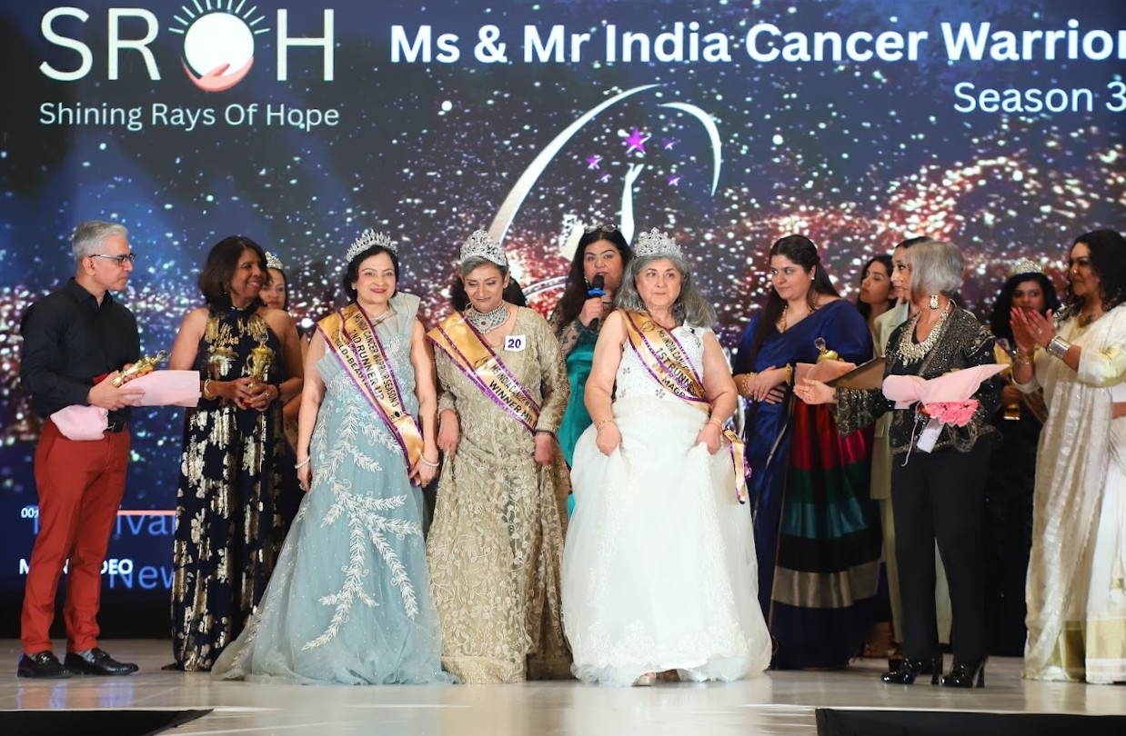 The Ms India Cancer Warrior winners on stage