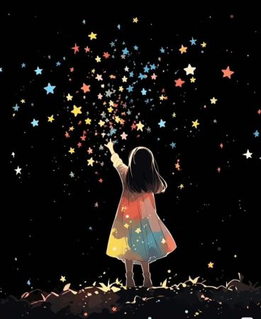 lone girl reaching for the stars