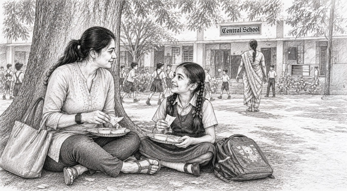 Nandini Family story - Aditi and Nandini having lunch