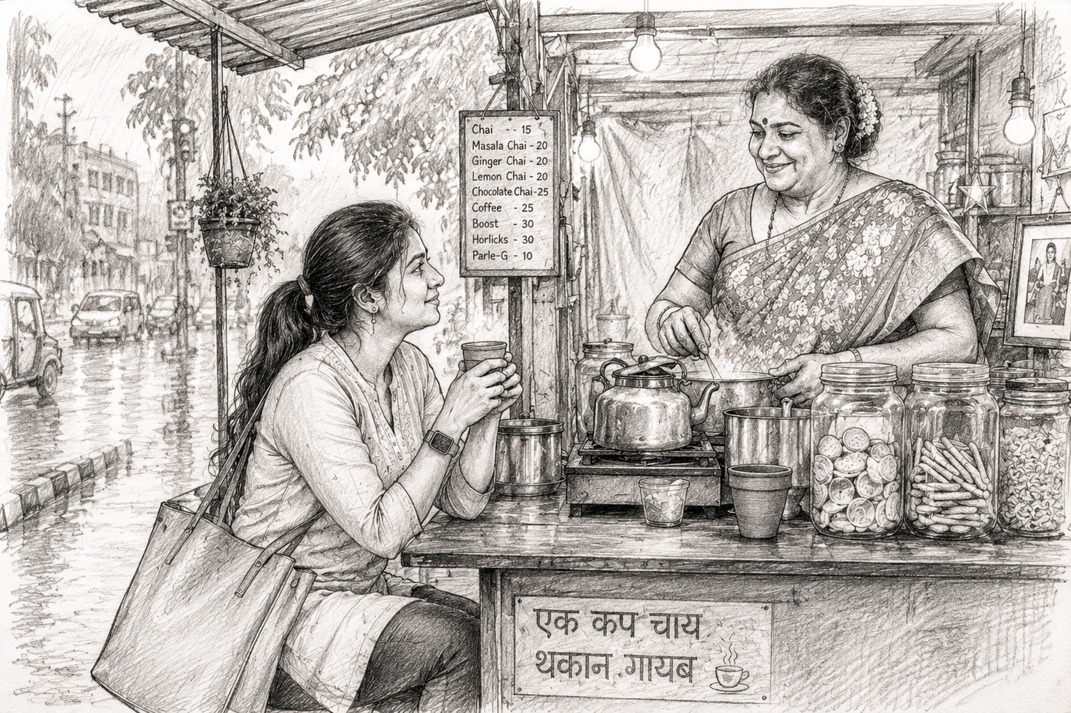 Nandini Family story - Aditi at the tea stall