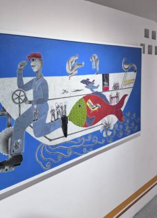 Contemporary artwork displayed inside Arthshila Patna art gallery